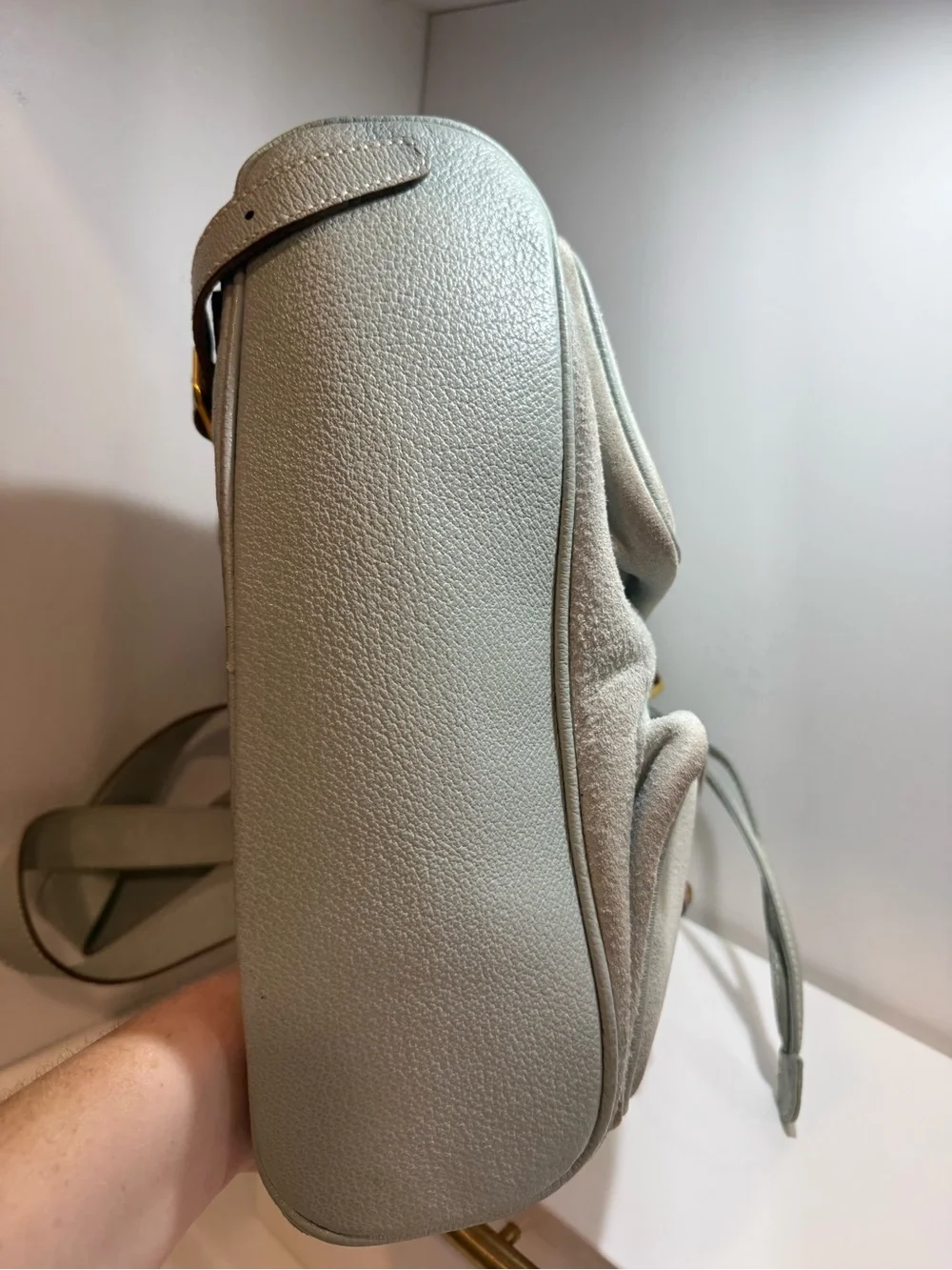 Gucci Light Blue Suede Bamboo Backpack
